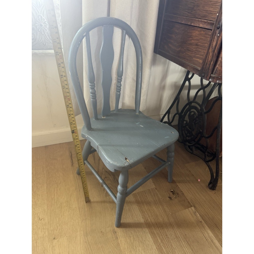 Antique Vintage Children's Curved Back Chair Wood Small Sample Early American